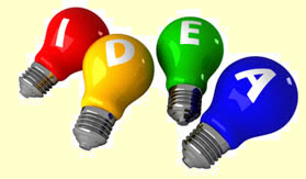 image of lightbulbs with idea spelled out, one letter on each of the four lightbulbs